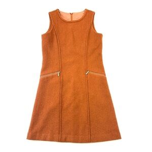 Boiled wool jumper dress Small Lined tumeric rust orange
Round neck pockets